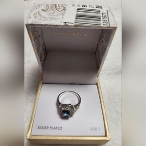 CHARTER CLUB, MACY'S, CZ, SILVER PLATED RING, SIZE 7,  BLUE TURQOISE, NEW
